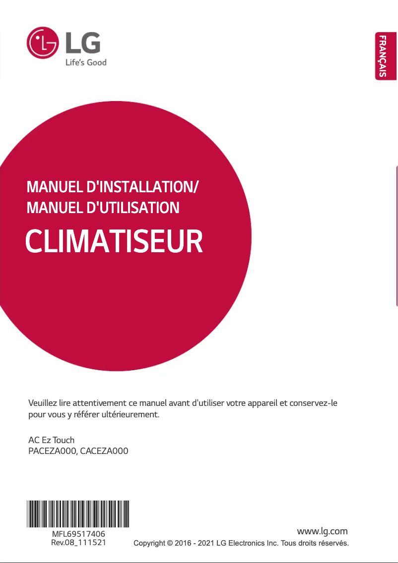 Page 1 de la notice Manuel utilisateur LG PACEZA000