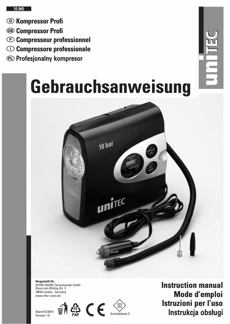 Page n°1 - Manuel utilisateur Cartrend 10945