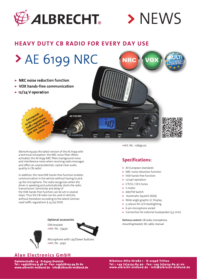 Page 1 de la notice Fiche technique Albrecht AE 6199