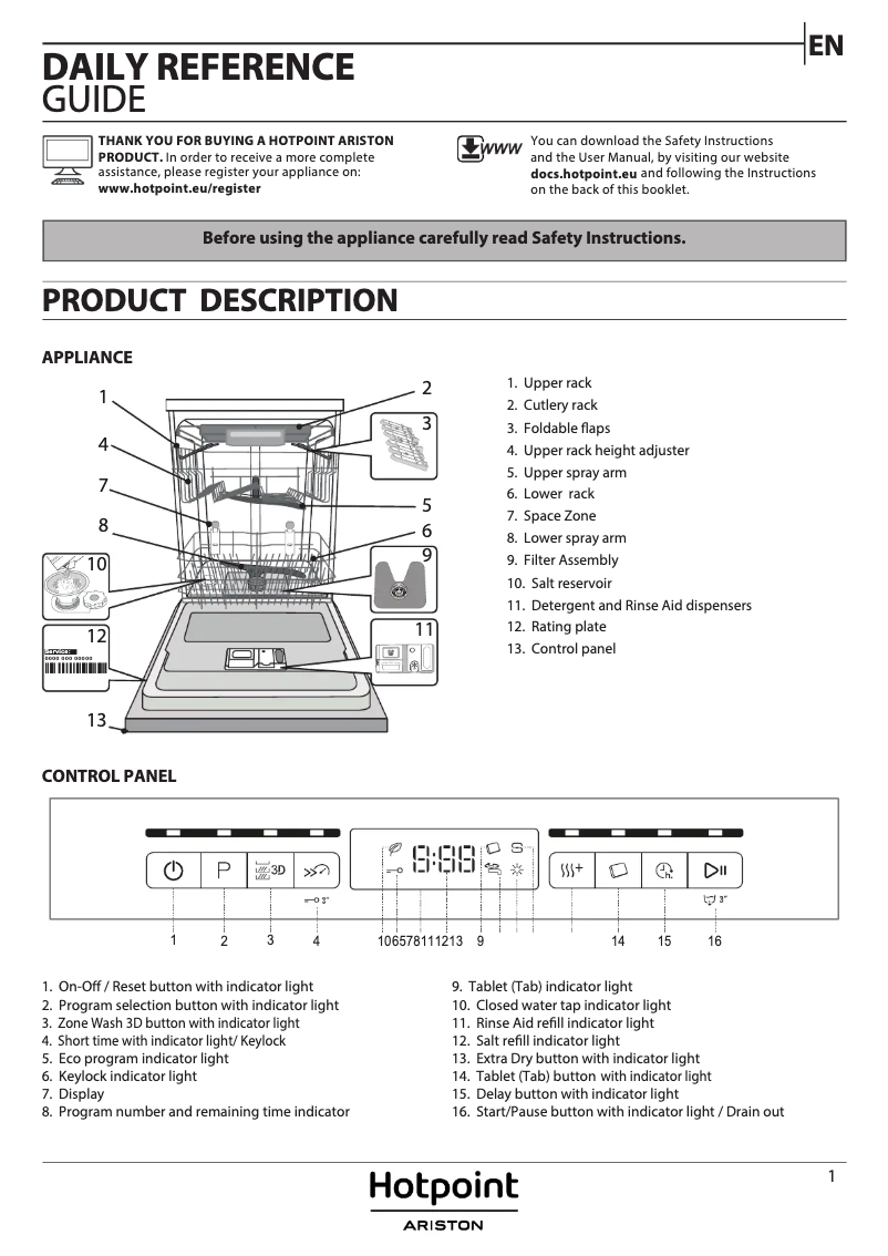 Page 1 de la notice Manuel utilisateur Hotpoint HFO 3T241 WFG X