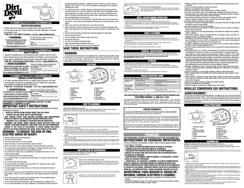 Page n°1 - Manuel utilisateur Dirt Devil Easy Steam PD20005