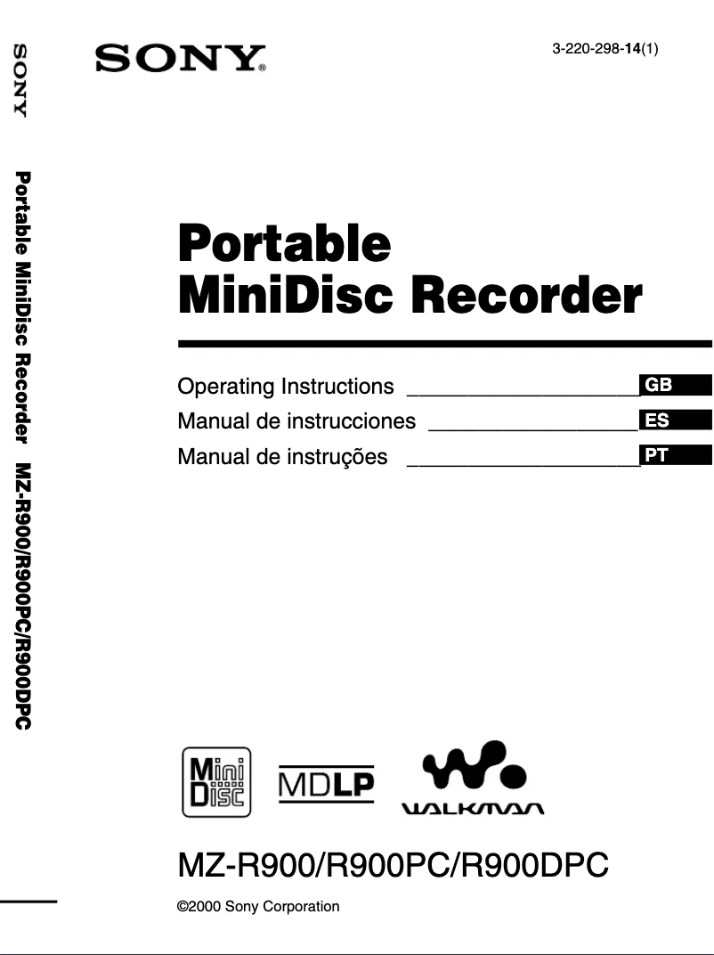 Page 1 de la notice Manuel utilisateur Sony MZ-R900DPC