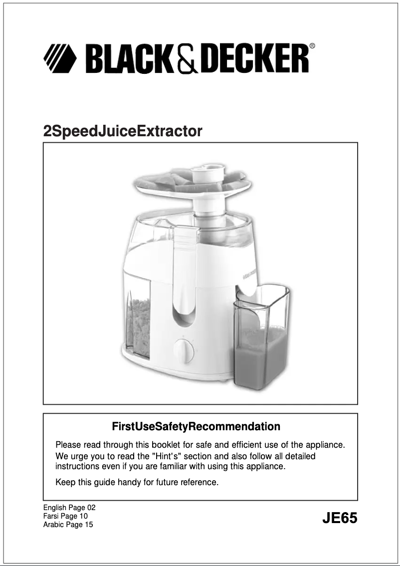 Page n°1 - Manuel utilisateur Black & Decker JE65