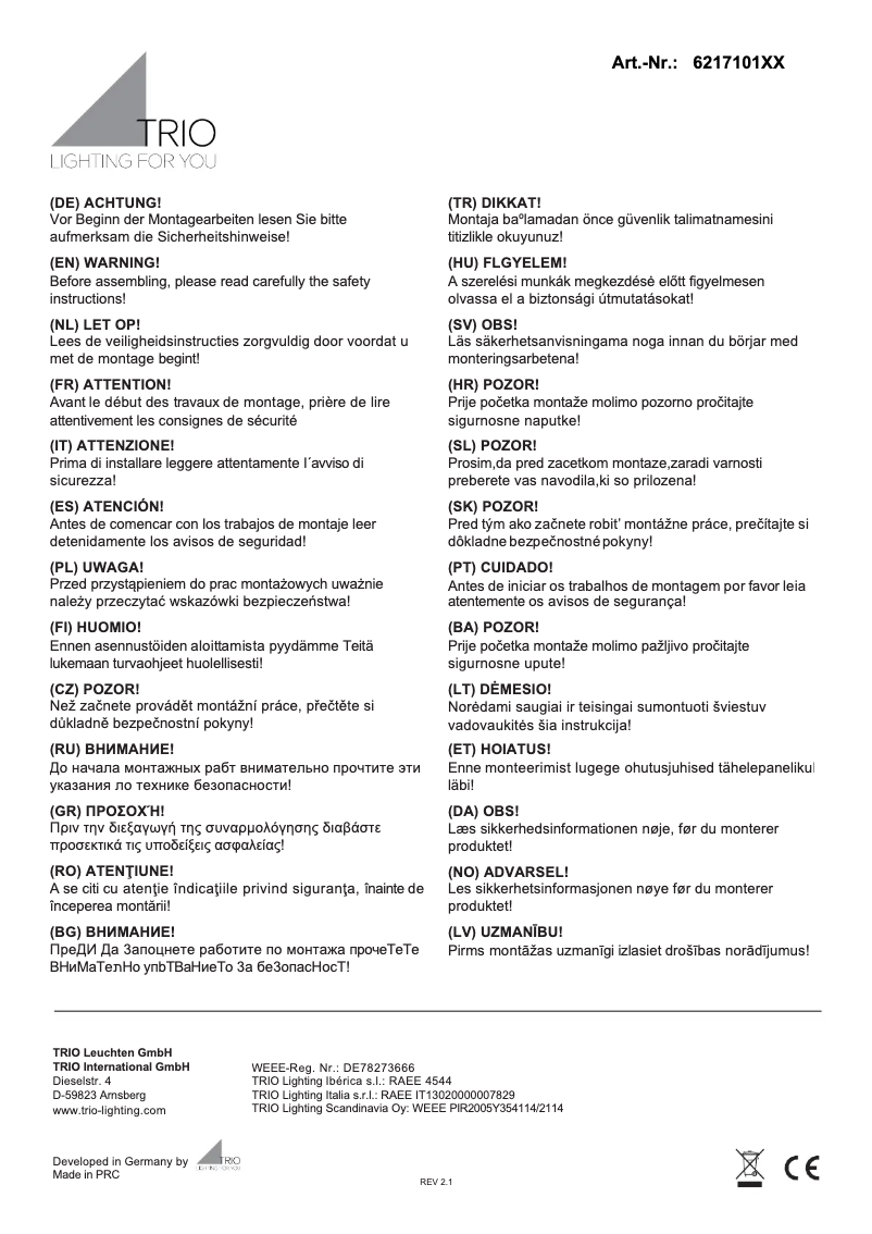 Page 1 de la notice Manuel utilisateur Trio Lighting Oakland 621710107