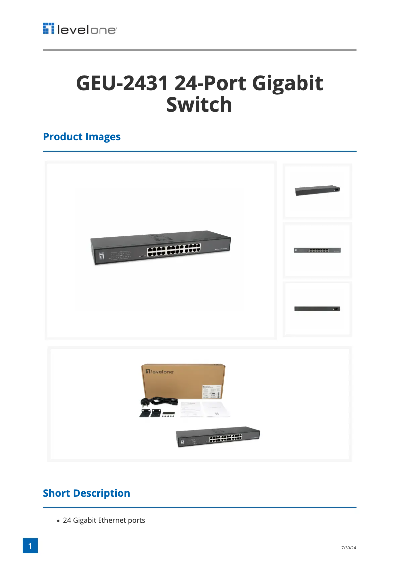 Page 1 de la notice Fiche technique LevelOne GEU-2431
