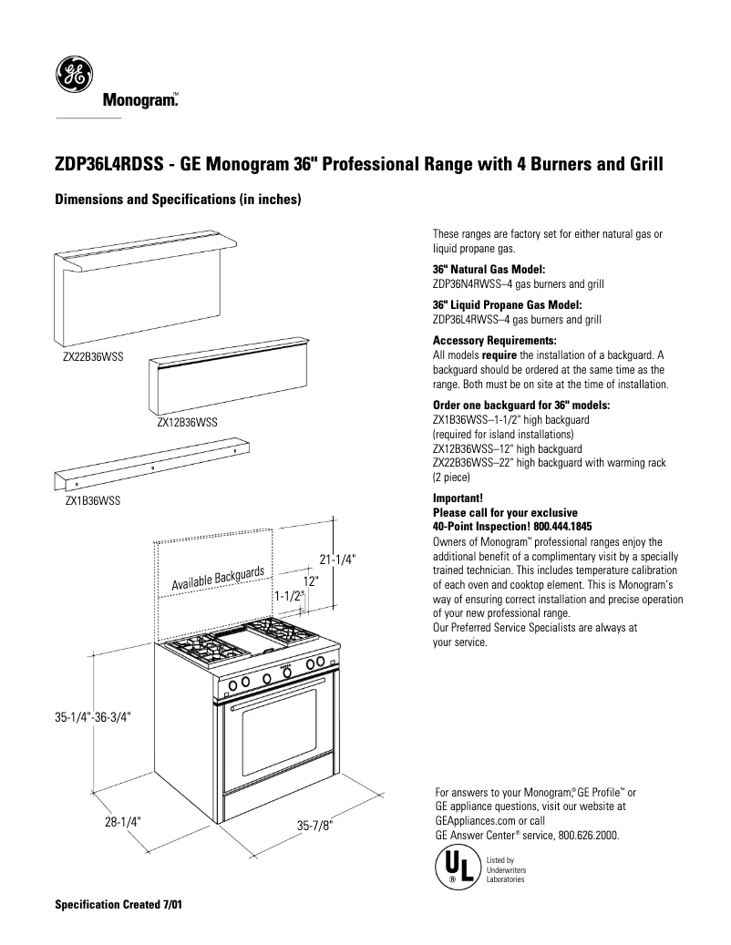 Page n°1 - Fiche technique GE ZDP36L4RDSS