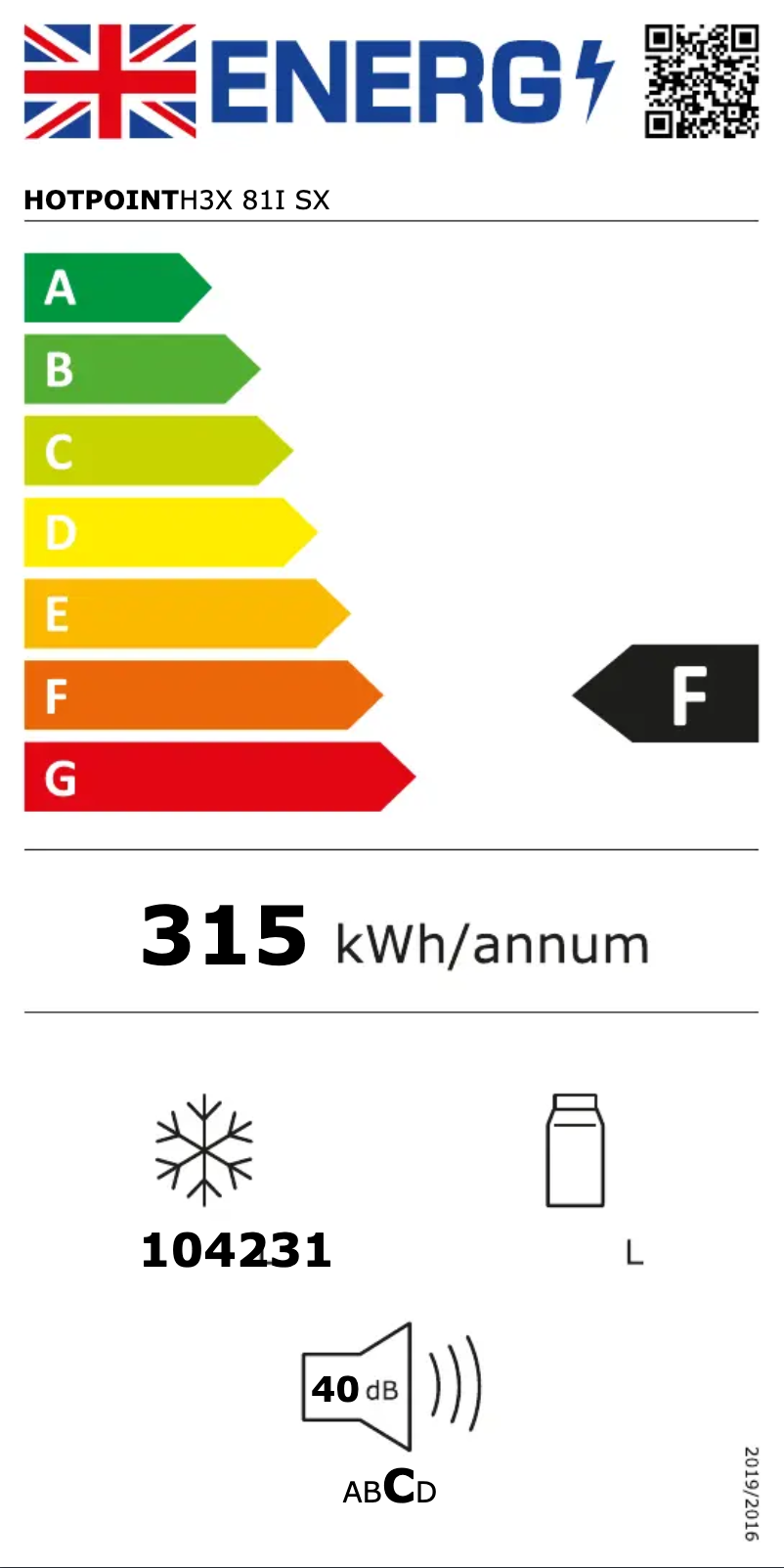 Page 1 de la notice Label énergétique Hotpoint H3X 81I SX