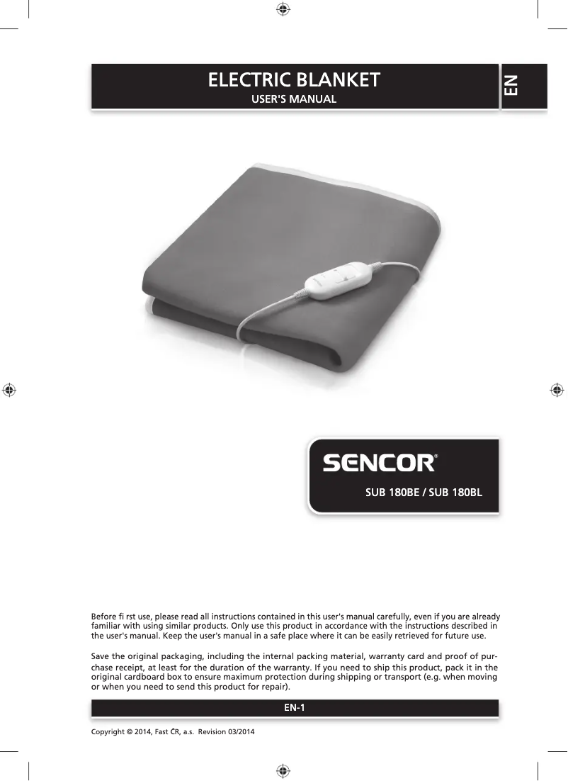 Page n°1 - Manuel utilisateur Sencor SUB 180BL