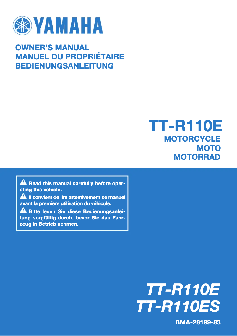 Page 1 de la notice Manuel utilisateur Yamaha TT-R110E (2025)