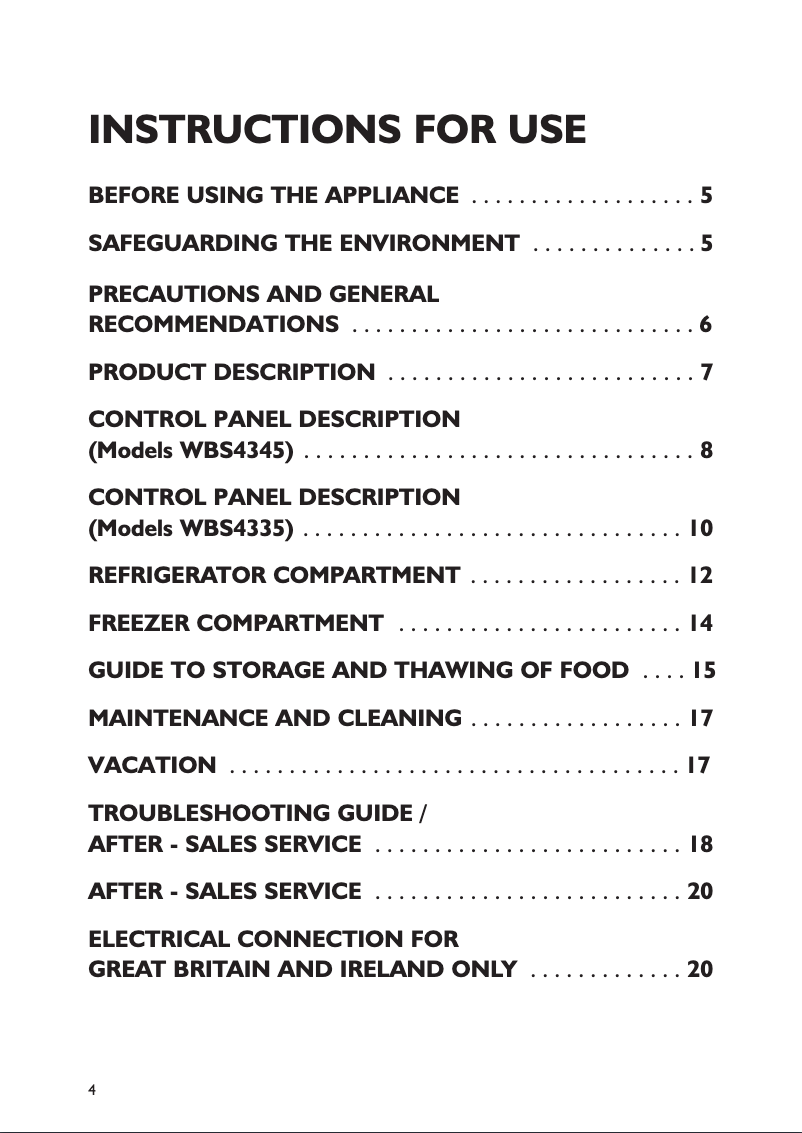 Image de la première page du manuel de l'appareil WBS 4345 A+NFX