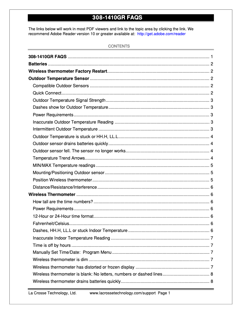 Page 1 de la notice FAQ La Crosse Technology 308-1410GR