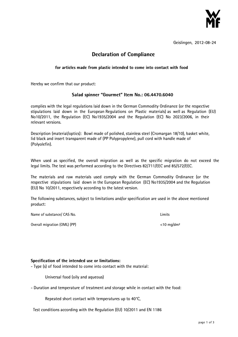 Page n°1 - Manuel utilisateur WMF Gourmet 06.4470.6040