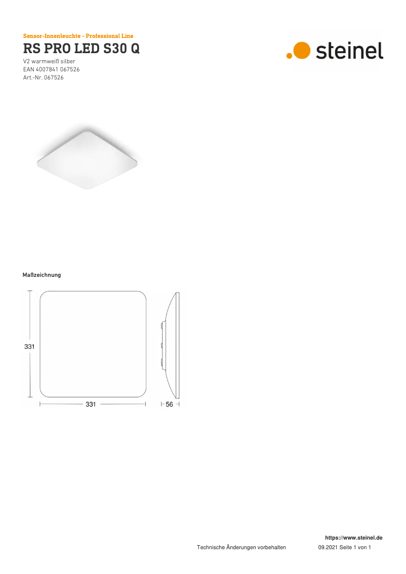 Page 1 de la notice Dessin technique Steinel RS PRO S30 Q SC
