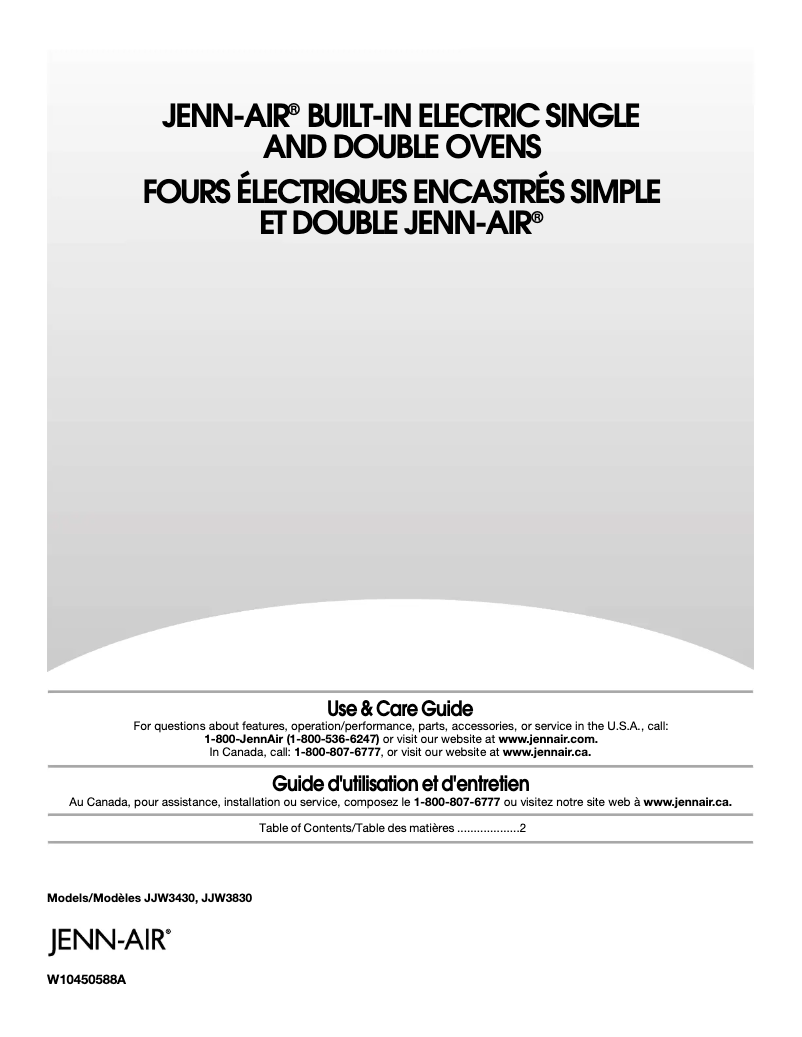 Page 1 de la notice Manuel utilisateur JennAir JJW3430WS