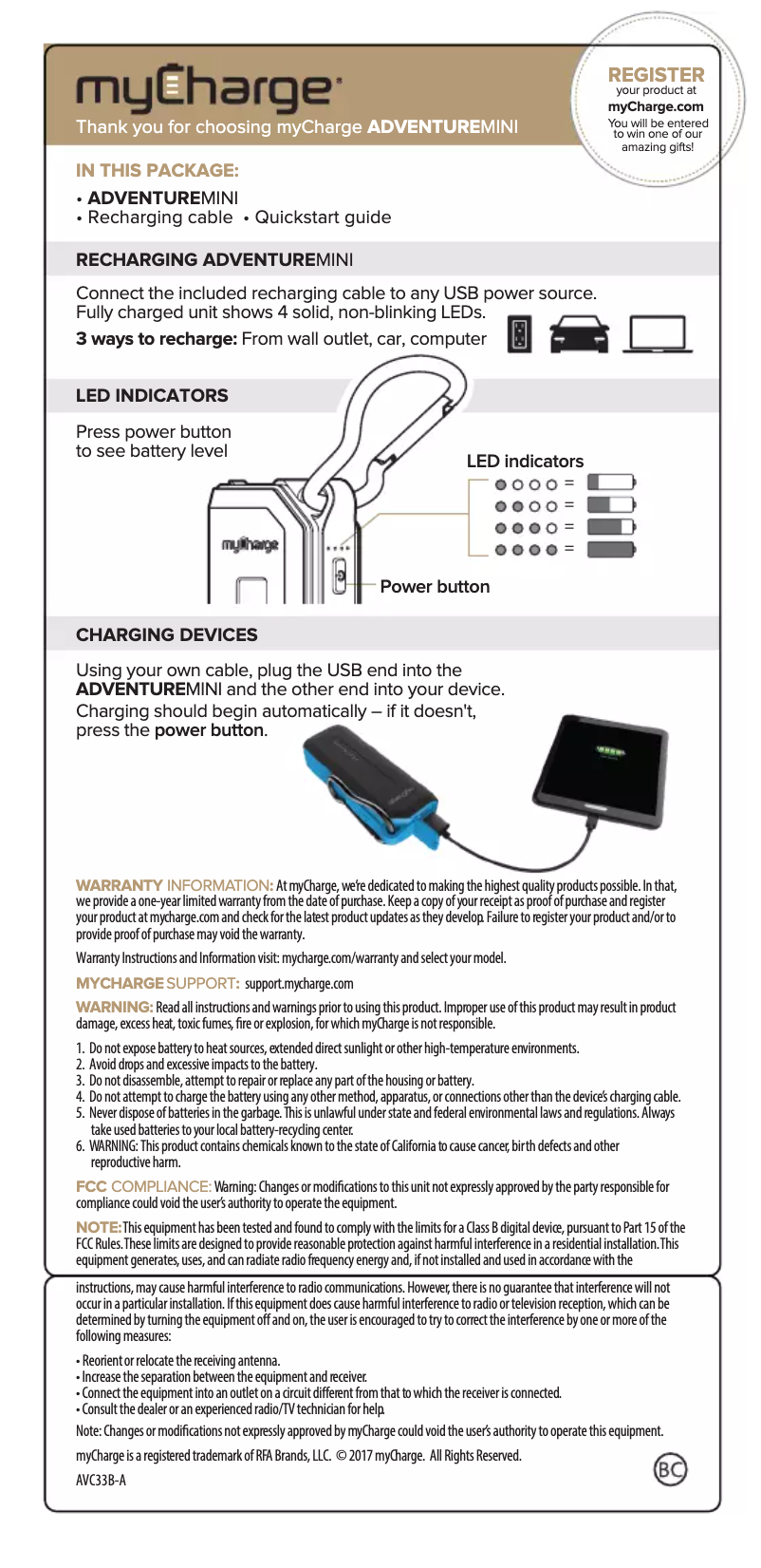 First page image of the manual for AdventureMini AVC33B