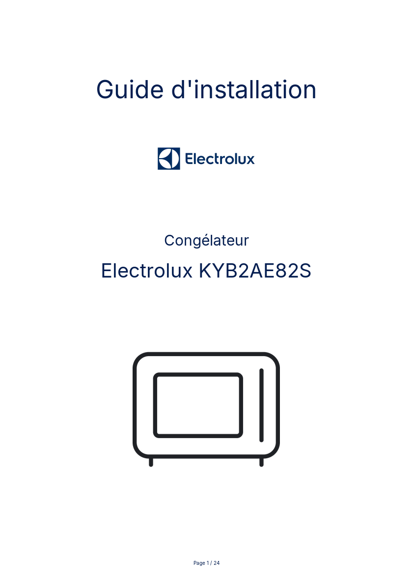 Page n°1 - Guide d'installation Electrolux KYB2AE82S