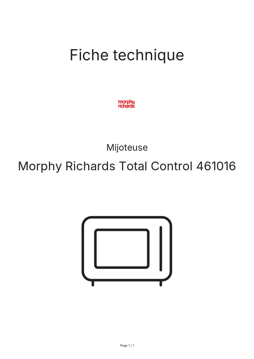Page n°1 - Fiche technique Morphy Richards Total Control 461016