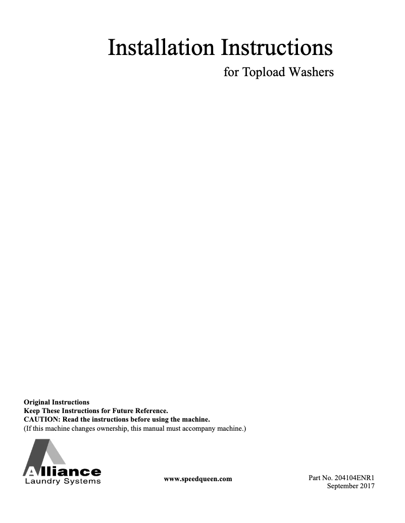 Page 1 de la notice Fiche technique Speed Queen AWN63RSN115TW01