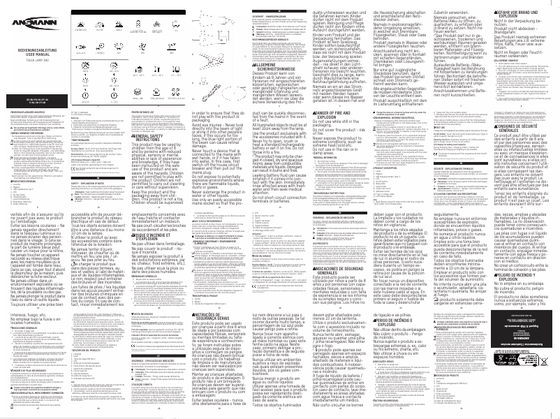 Page 1 de la notice Manuel utilisateur Ansmann Touch Lamp 3in1
