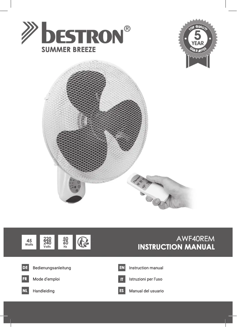 Page 1 de la notice Mode d'emploi Bestron AWF40REM
