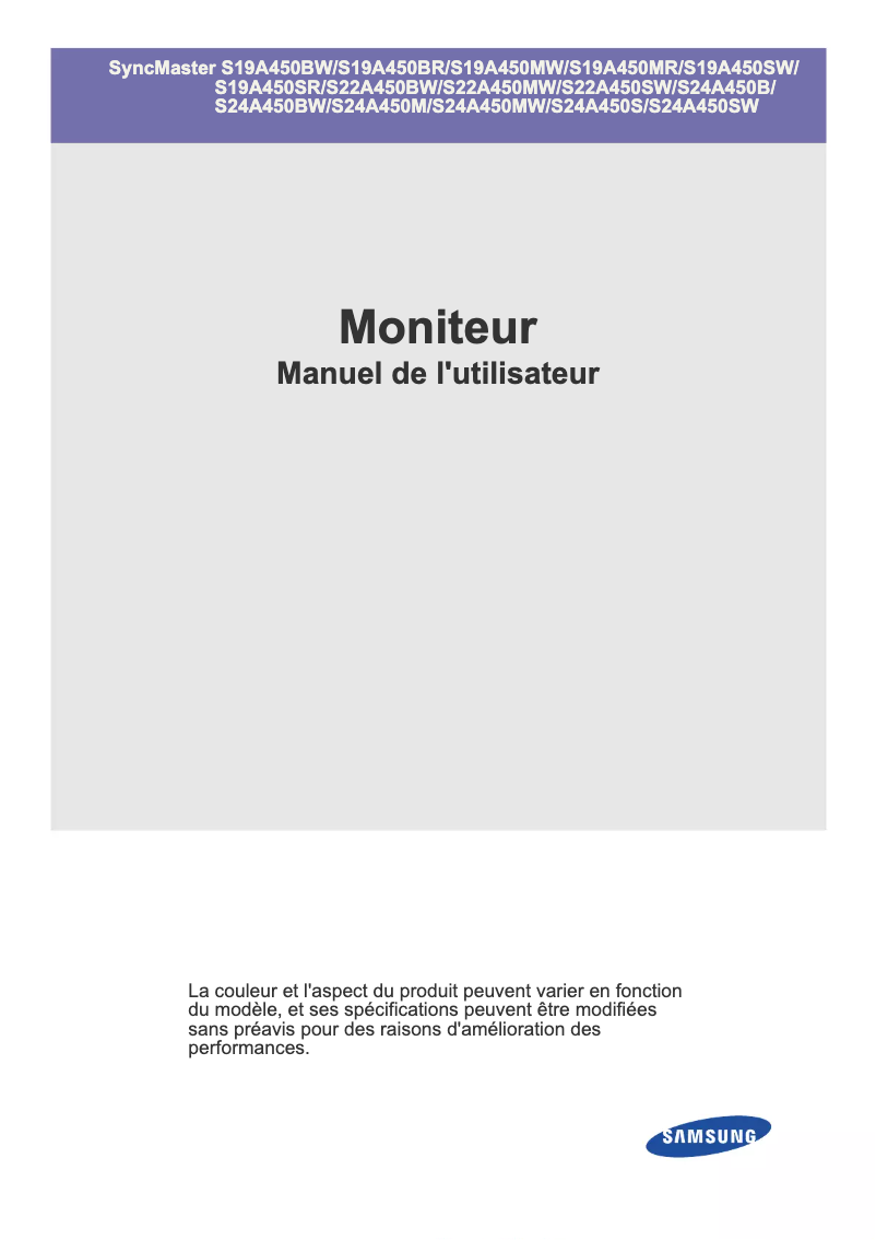 Page 1 de la notice Manuel utilisateur Samsung SyncMaster S24A450BW