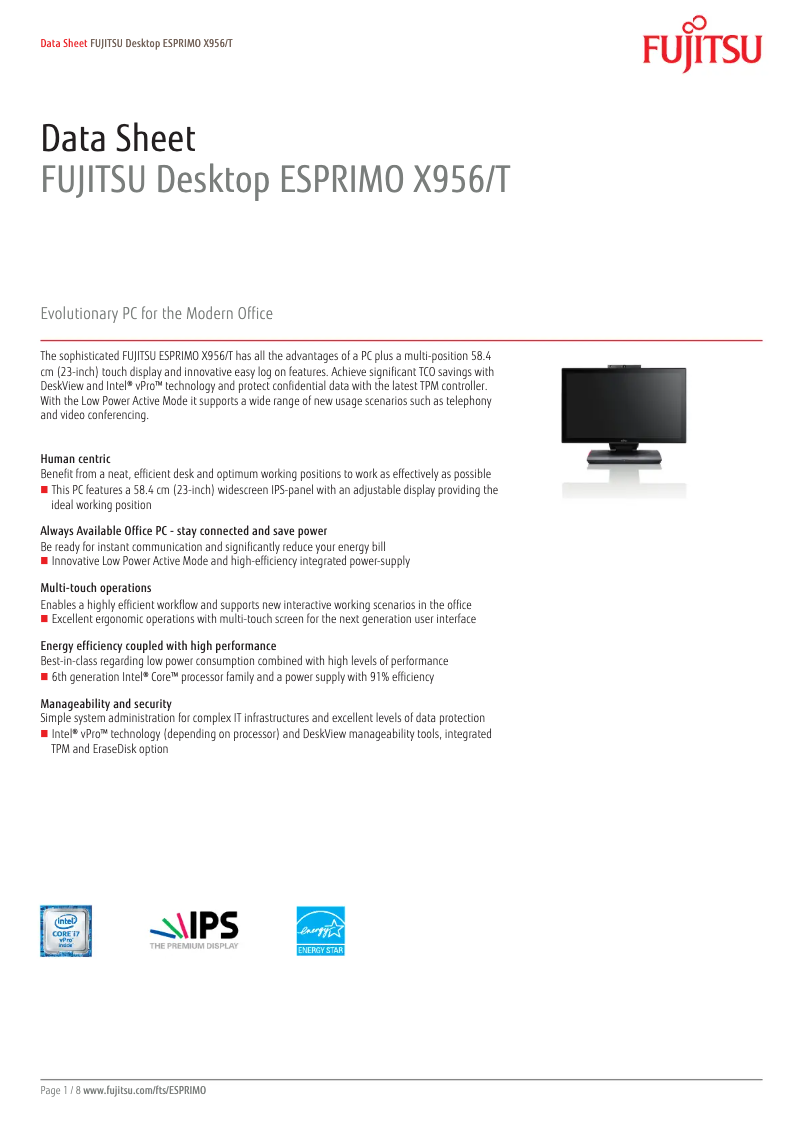 Page n°1 - Manuel utilisateur Fujitsu ESPRIMO X956/T