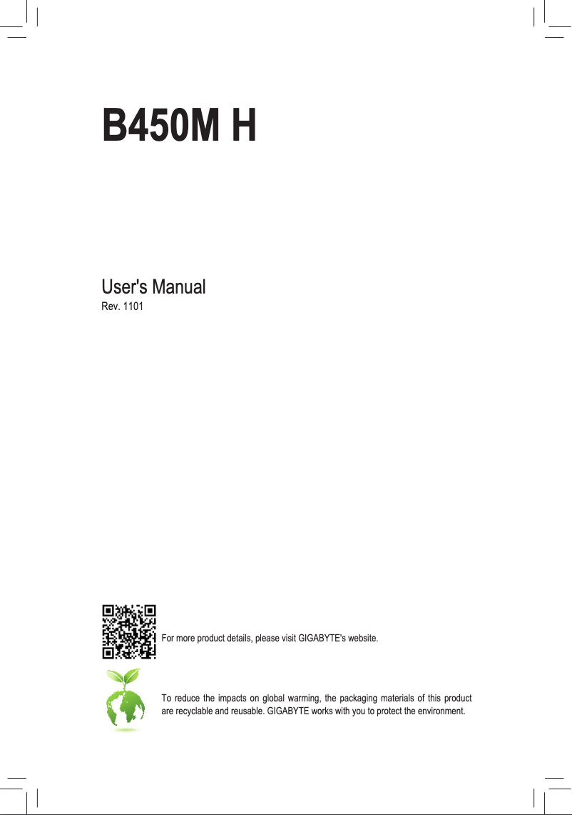 Page 1 de la notice Manuel utilisateur Gigabyte B450M H