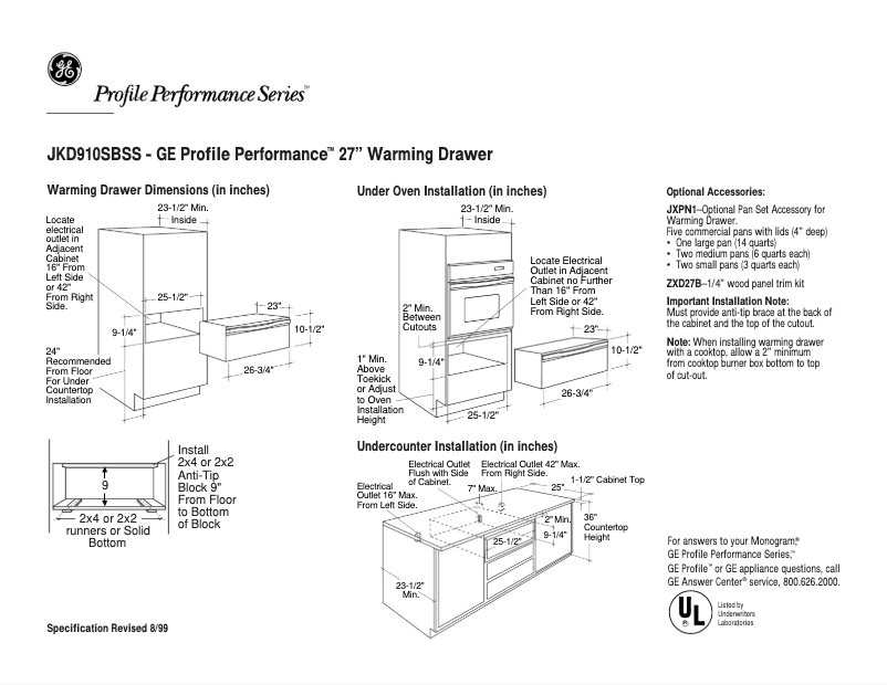 Page n°1 - Fiche technique GE Profile JKD910SBSS