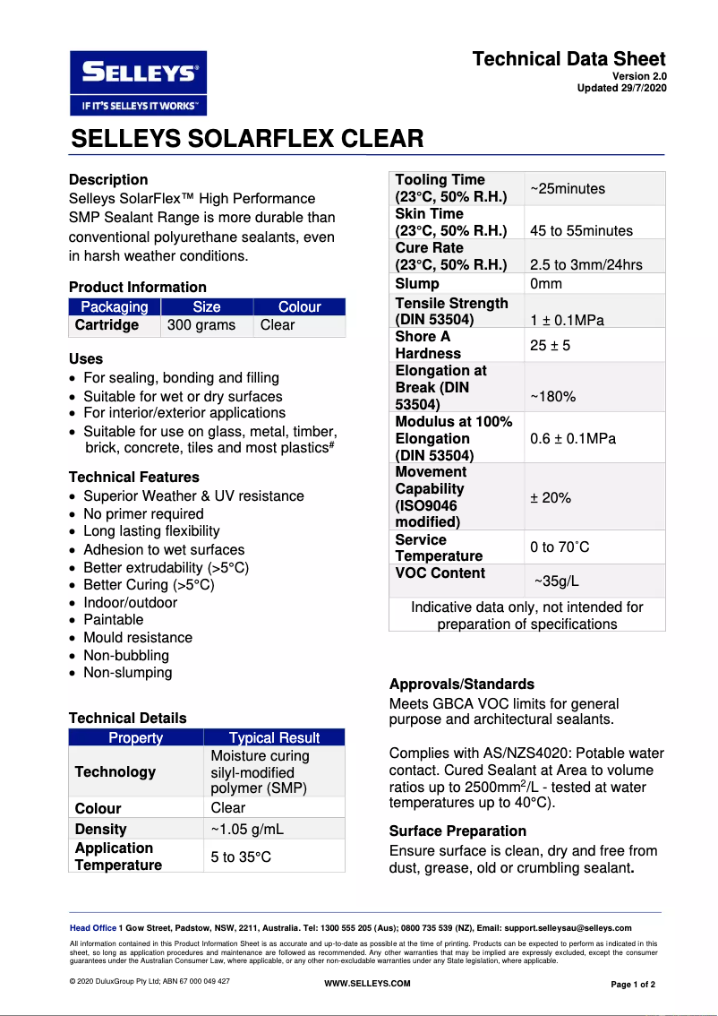 Page n°1 - Manuel utilisateur Selleys SolarFlex Clear