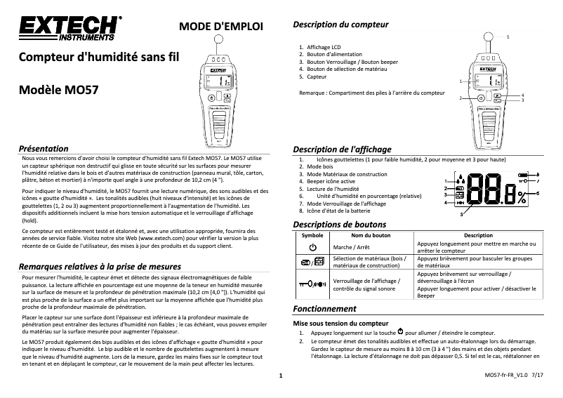 Page n°1 - Manuel utilisateur Extech MO57