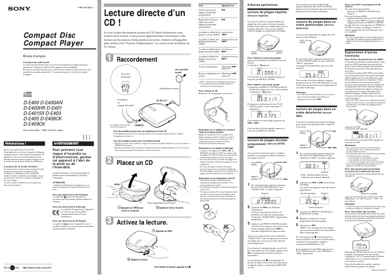 Page n°1 - Manuel utilisateur Sony D-E401SR