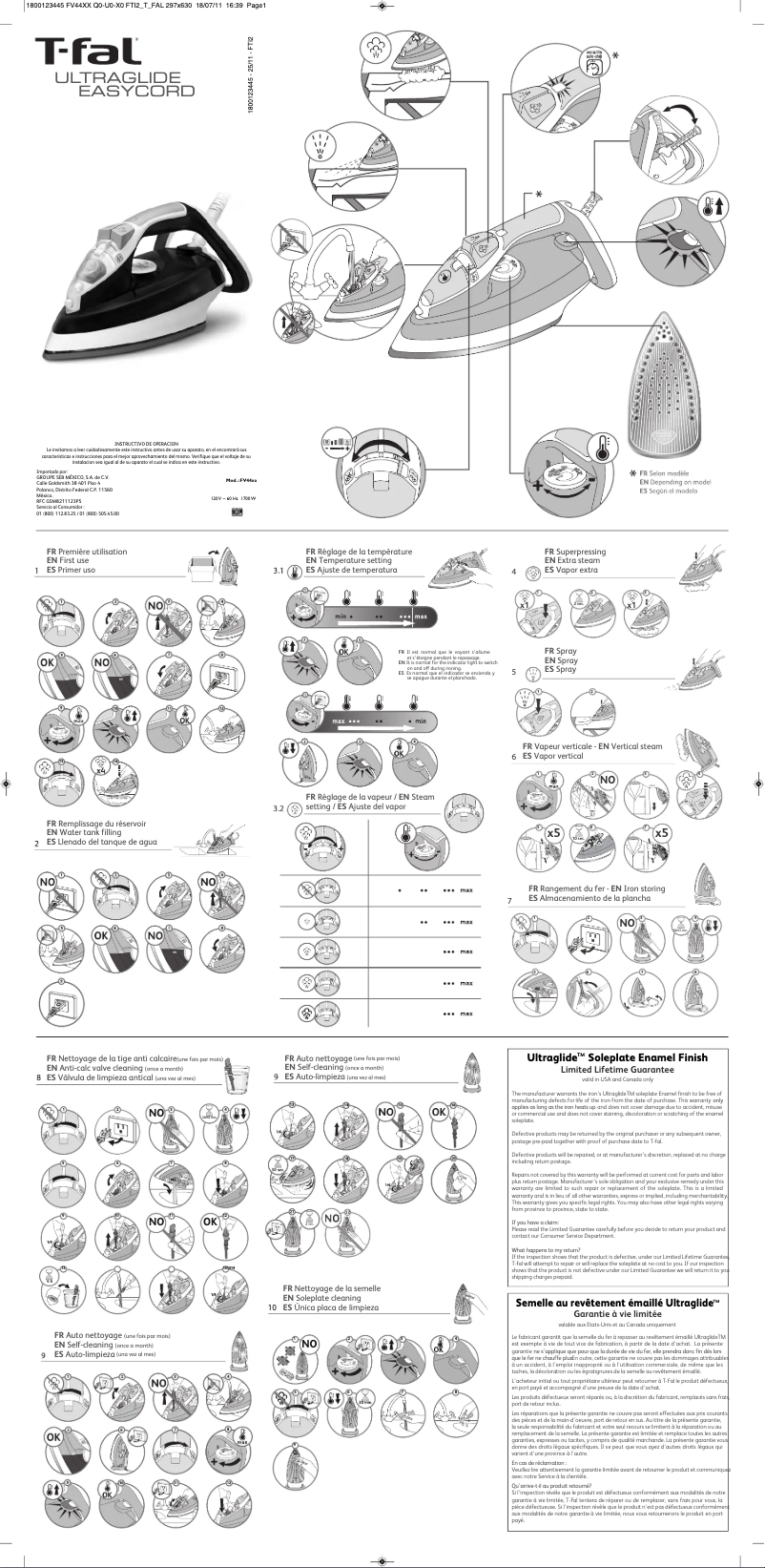 Page 1 de la notice Manuel utilisateur Tefal UltraGlide EasyCord FV4476