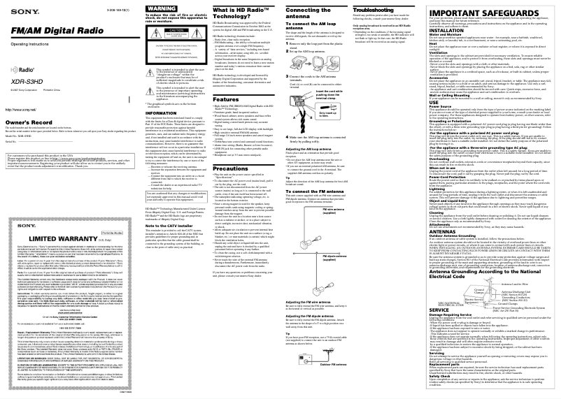 Image de la première page du manuel de l'appareil XDR-S3HD