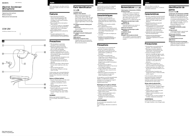 Image de la première page du manuel de l'appareil ECM-Z60