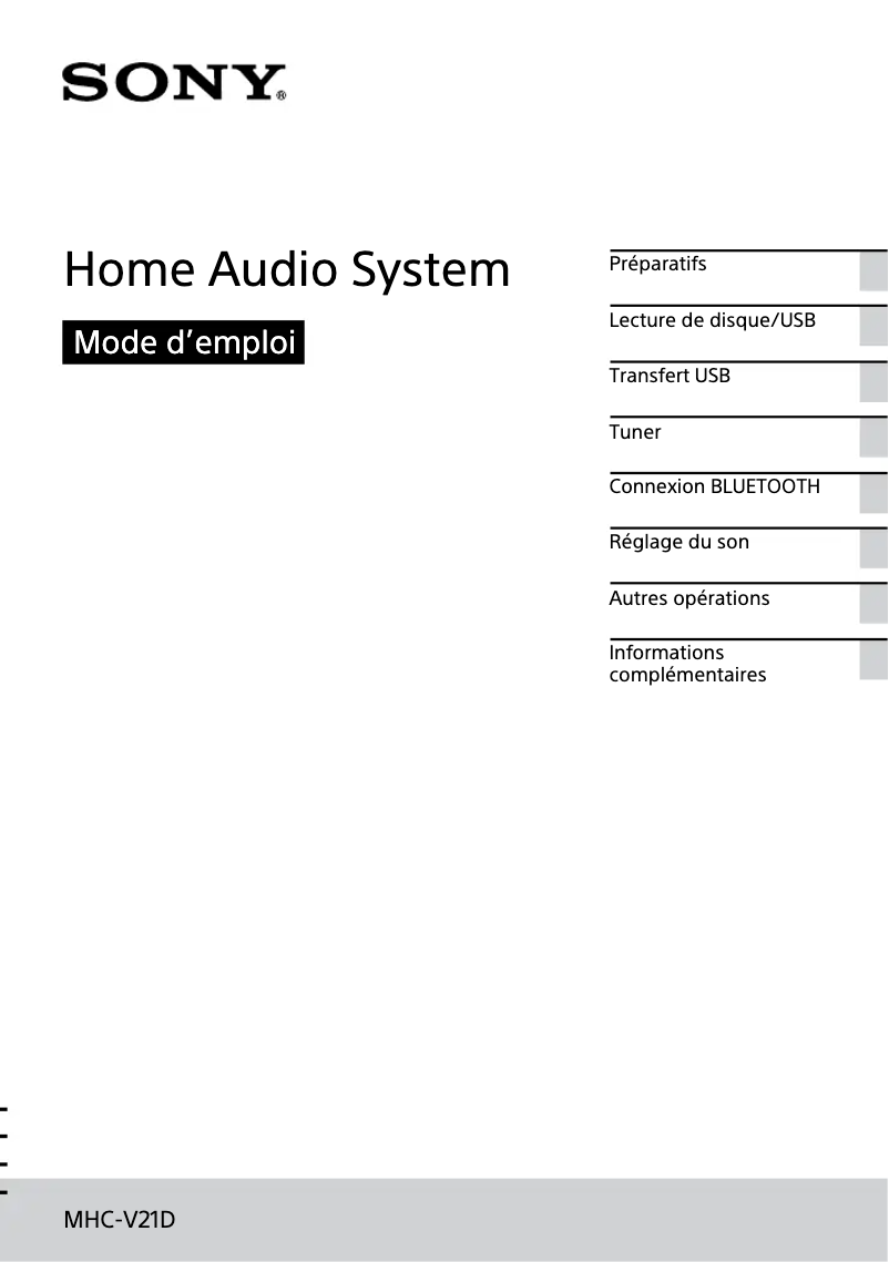 Page 1 de la notice Manuel utilisateur Sony MHC-V21D