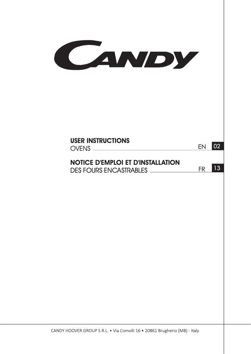 Page 1 de la notice Manuel utilisateur Candy FCTS855X WIFI