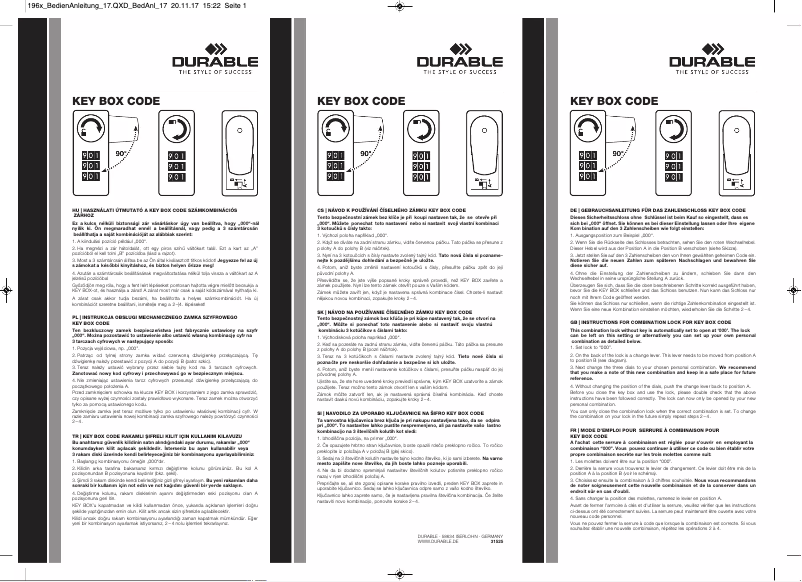 Page n°1 - Manuel utilisateur Durable KEY BOX CODE 18