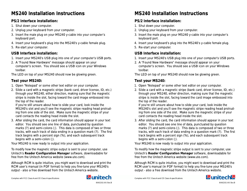 Page n°1 - Manuel utilisateur Unitech MS241