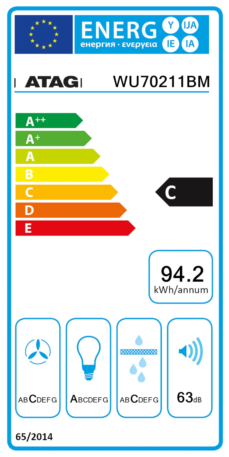 Page 1 de la notice Label énergétique Atag WU70211BM