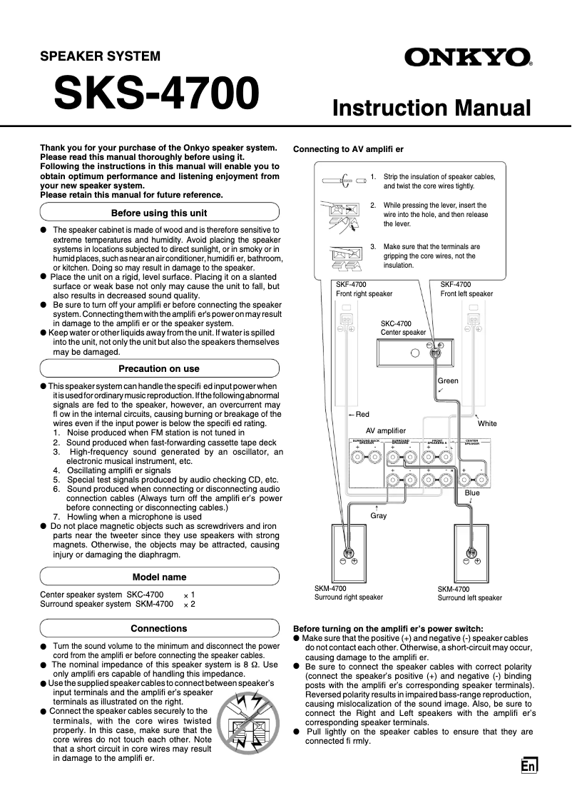 Page 1 de la notice Manuel utilisateur Onkyo SKS-4700