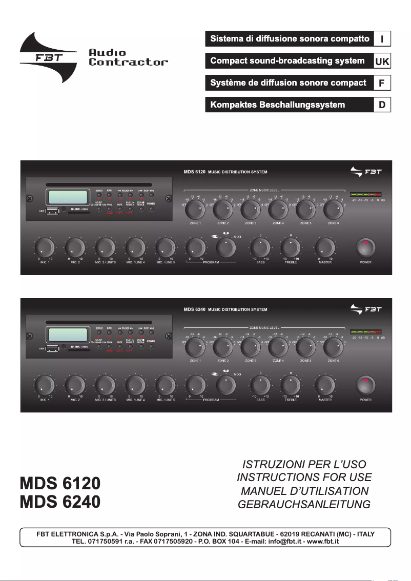 Page n°1 - Manuel utilisateur FBT MDS 6240