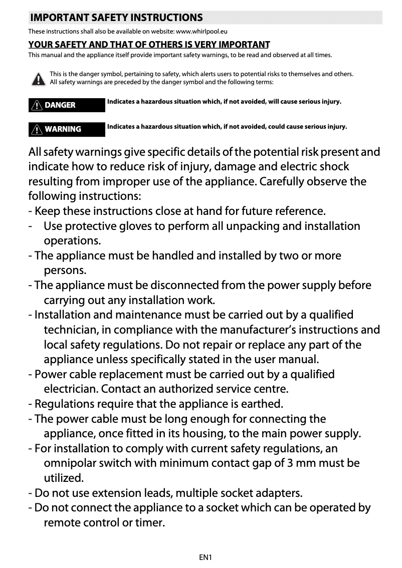 Página 1 del manual Manual de usuario Whirlpool AKZM 765/IX