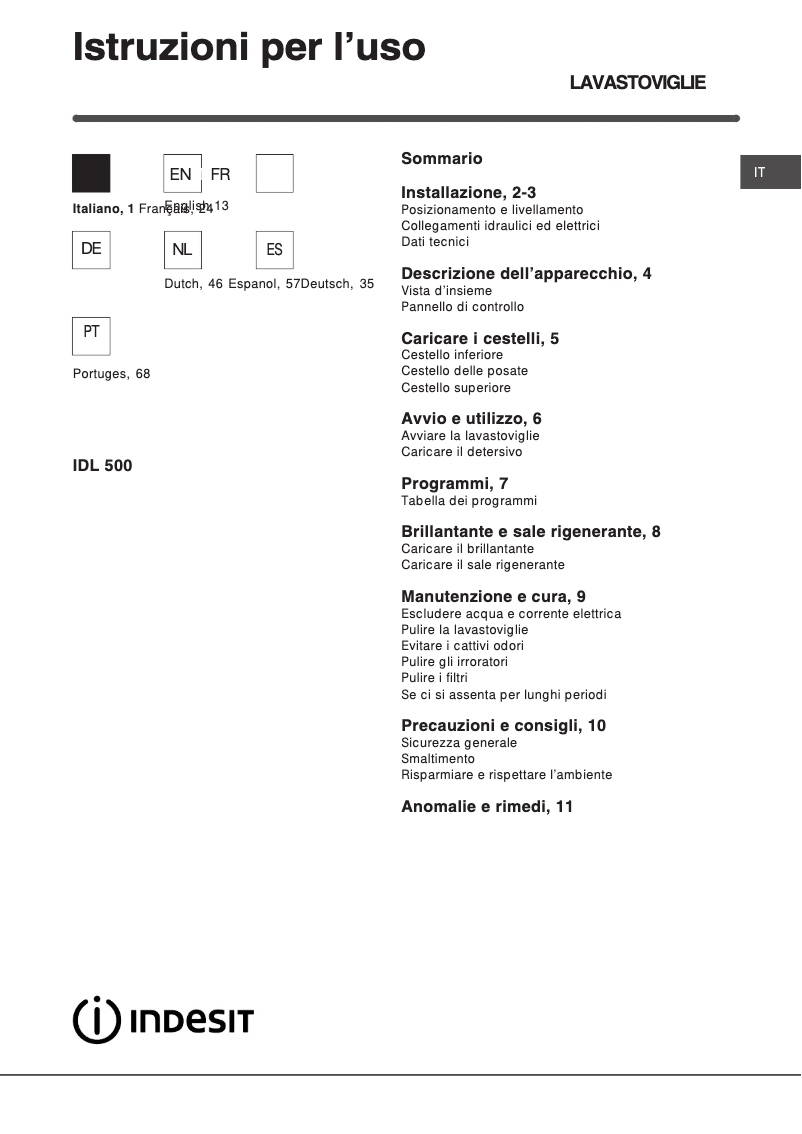 Page n°1 - Manuel utilisateur Indesit IDL 500