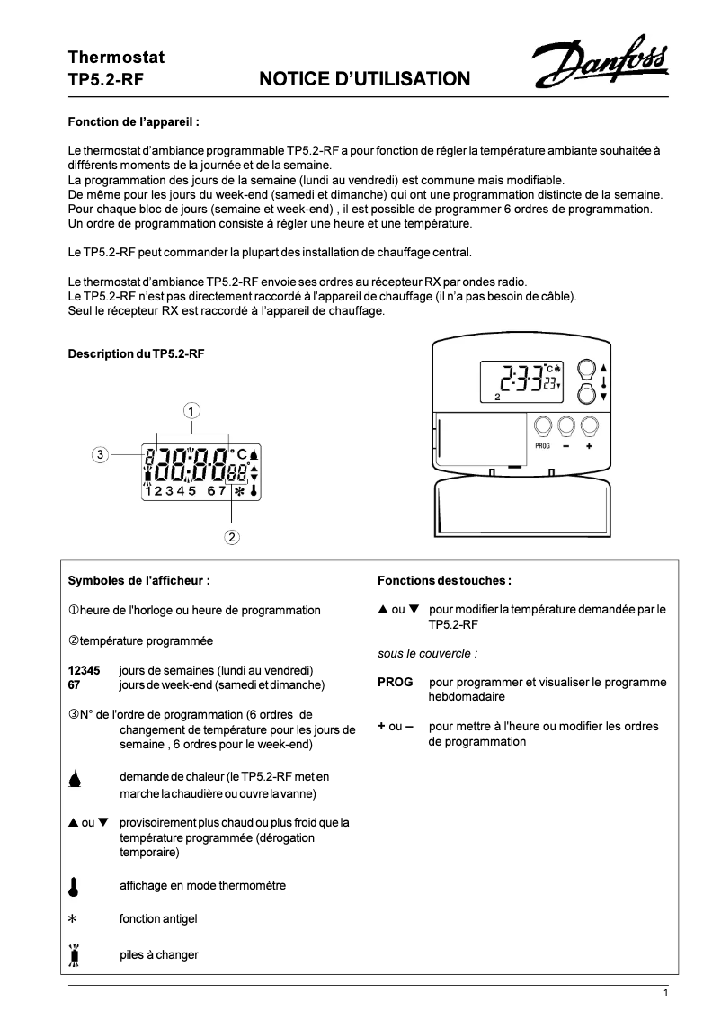 Page n°1 - Manuel utilisateur Danfoss TP5.2-RF