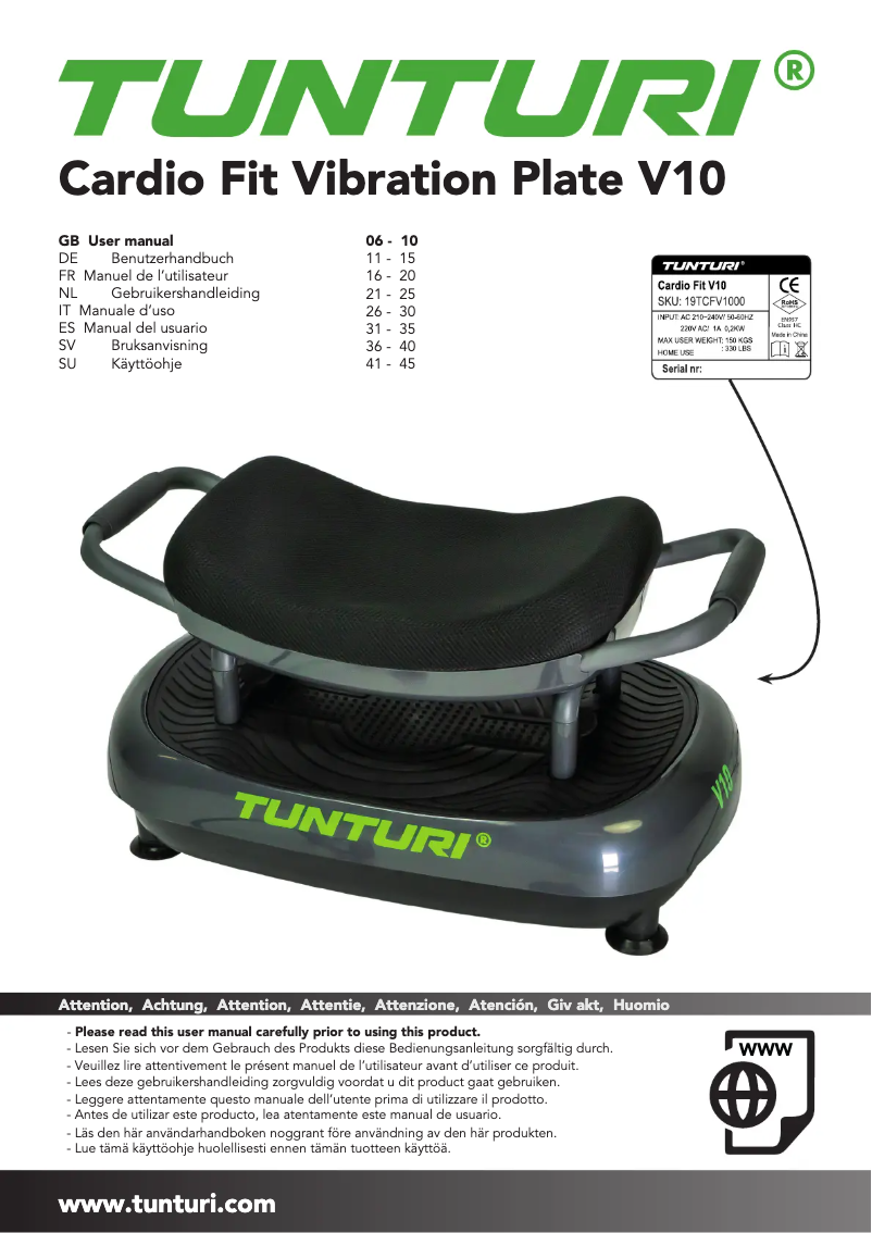 Page n°1 - Manuel utilisateur Tunturi Cardio Fit V10