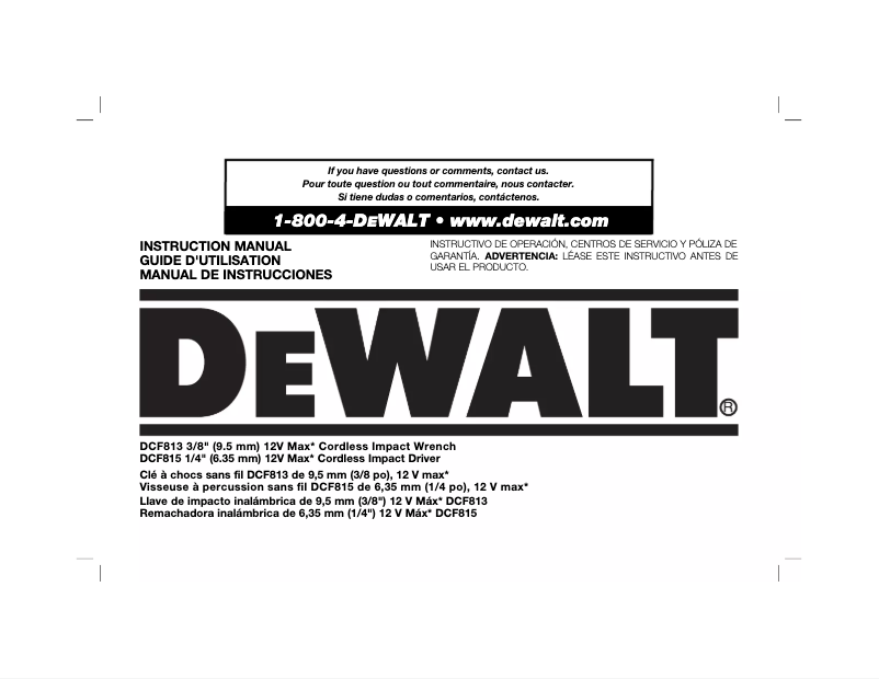 Page 1 de la notice Manuel utilisateur DeWalt DCF815