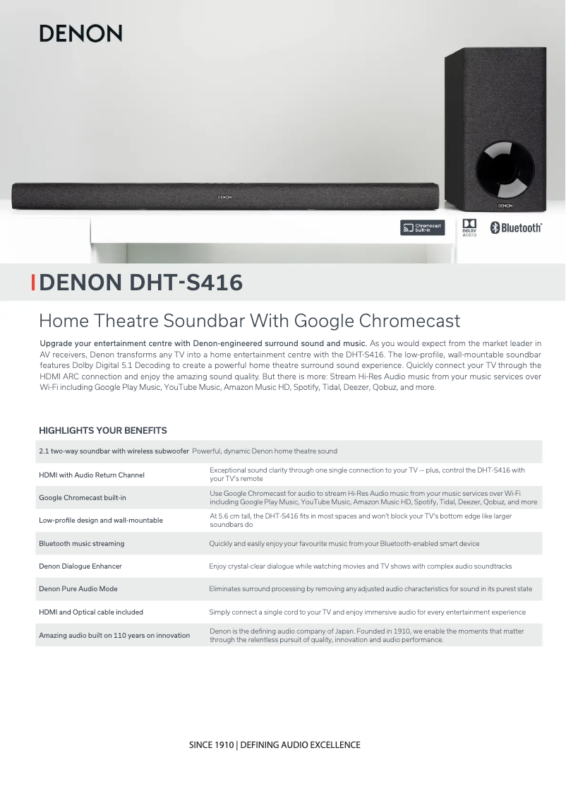 Page n°1 - Fiche technique Denon DHT-S416