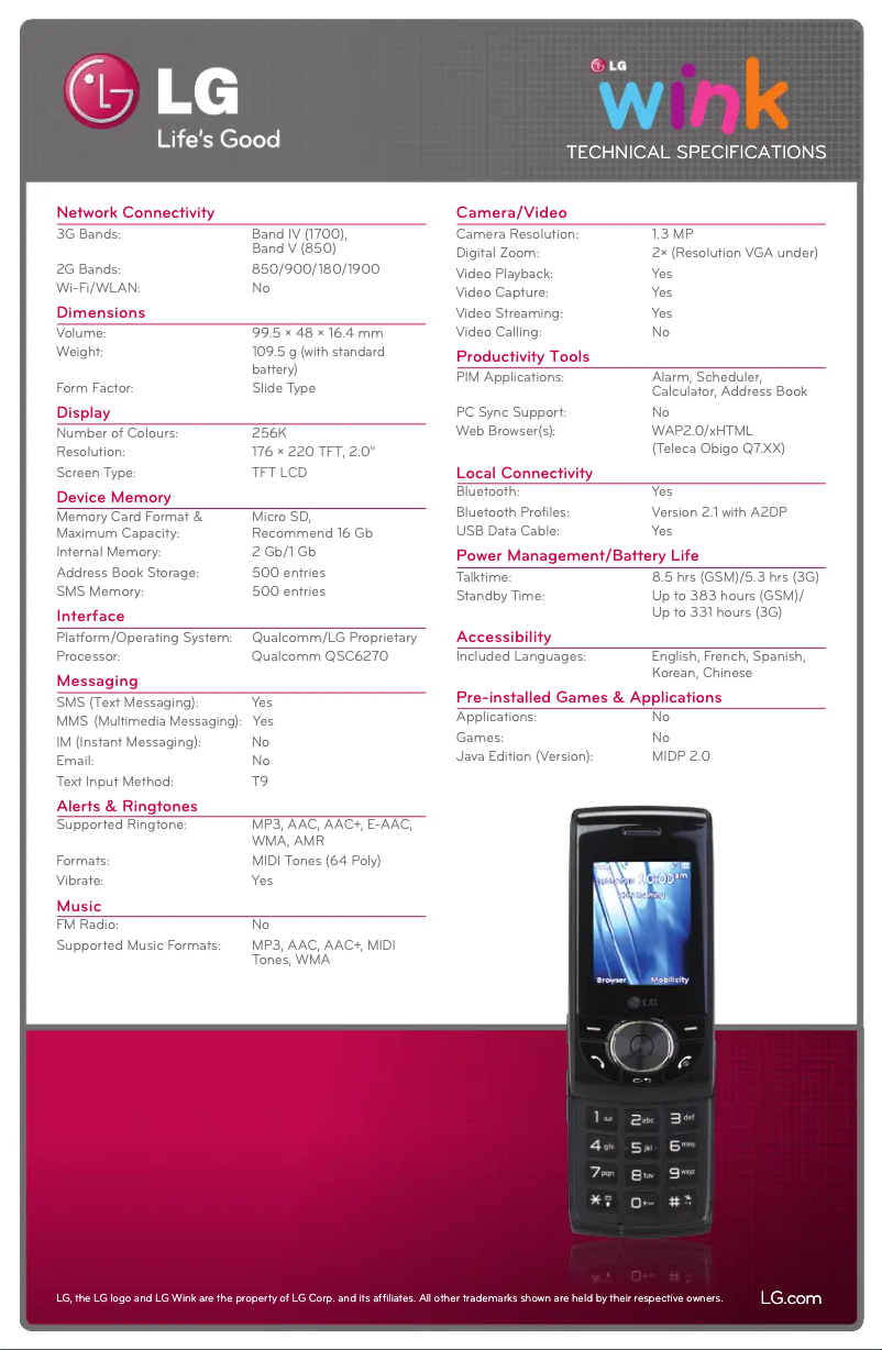 Page 1 de la notice Fiche technique LG GU297