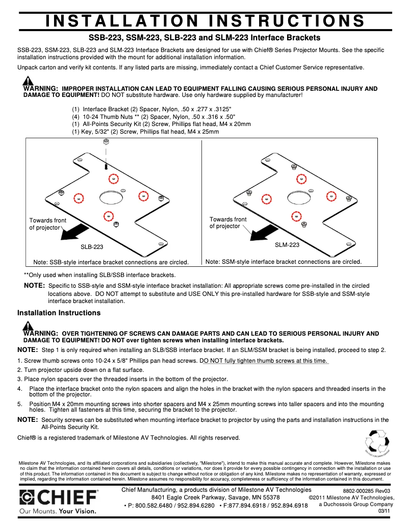 Page 1 de la notice Manuel utilisateur Chief SLB223
