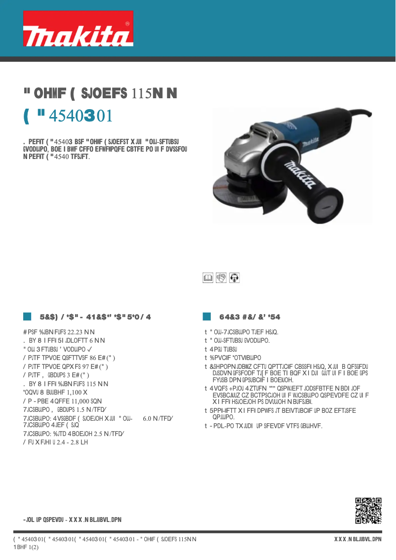 Page 1 de la notice Fiche technique Makita GA4540R01